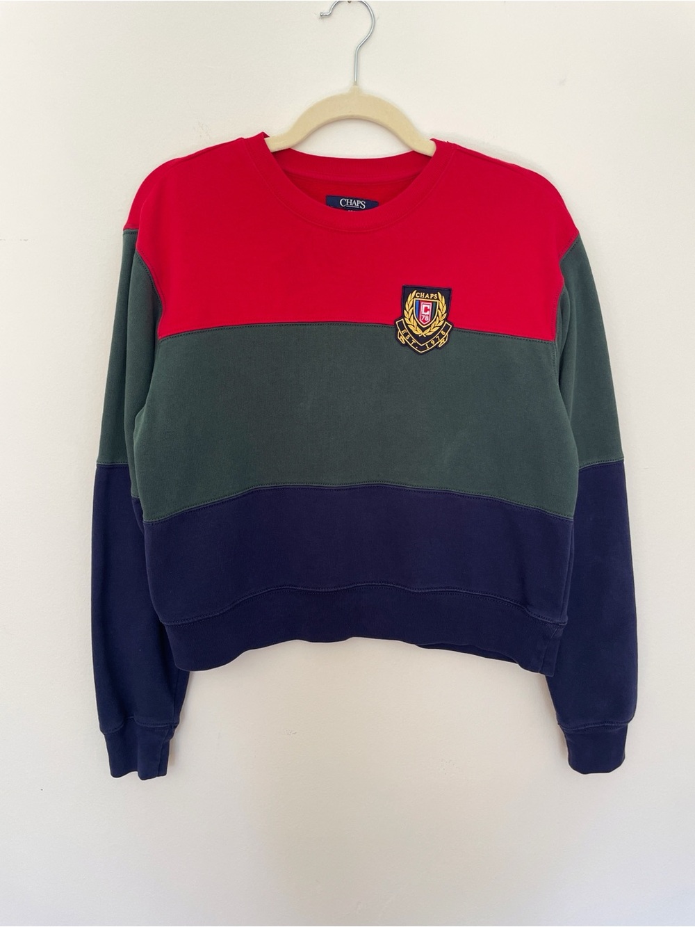 Vintage Chaps Preppy Varsity Cricket Sweater Academia Prep Colorblock 90s Crest
